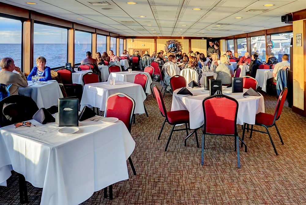 Enjoy your dinner with breathtaking views while on board the SOLARIS yacht.
