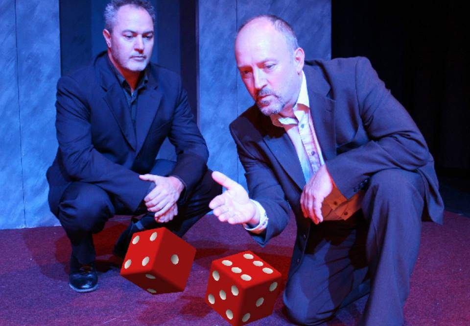 A still from The Six Sided Man, Presented by Company Gavin Roberts. Inspired by the cult novel, The Dice Man, performed by Gavin Robertson and Nicholas Collett
