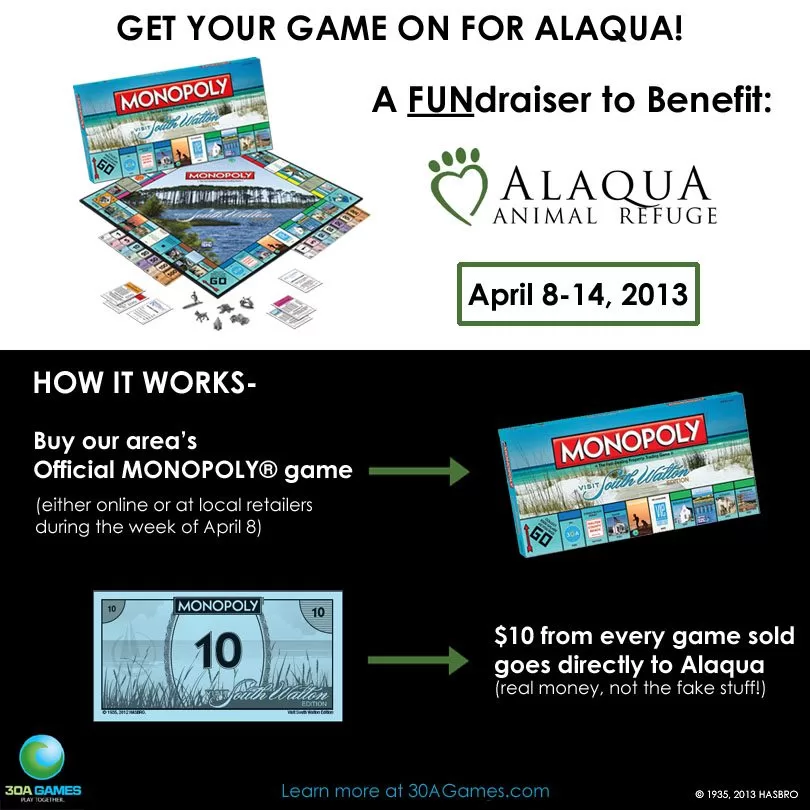 South Walton’s Official MONOPOLY® Edition Benefiting Alaqua Animal Refuge