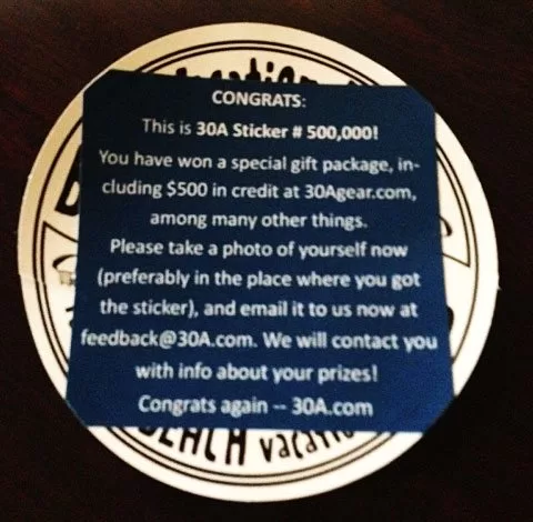 Lucky 30A Fan Finds Sticker #500,000 at Seagrove Village Market Cafe