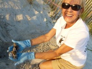 Debbie Taylor with baby turtles