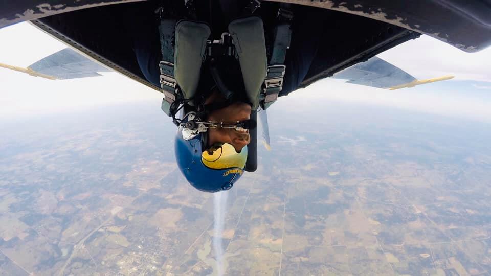 Blue Angel Pilot defying gravity and flying upside down
