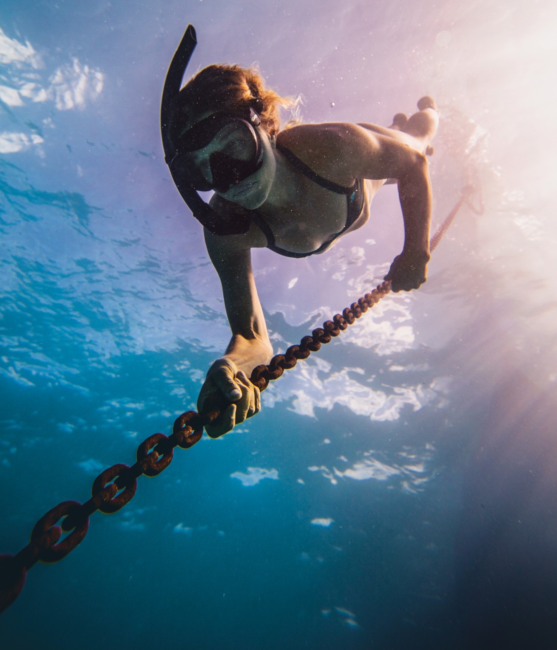Liz snorkeling on chain