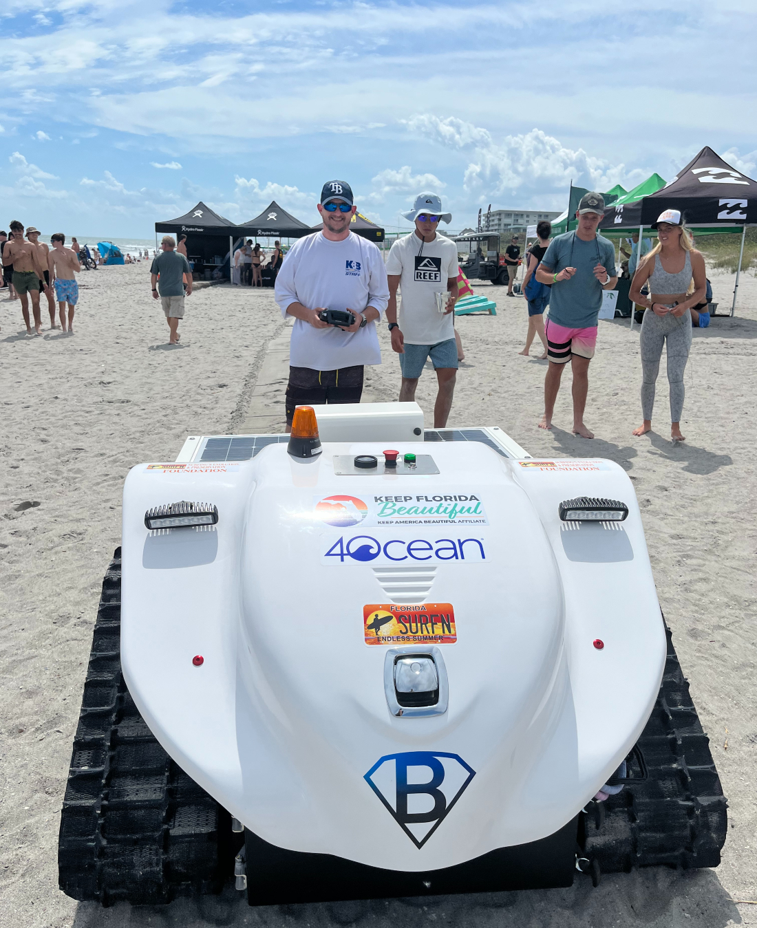 BeBot roaming beaches with crowd and controller