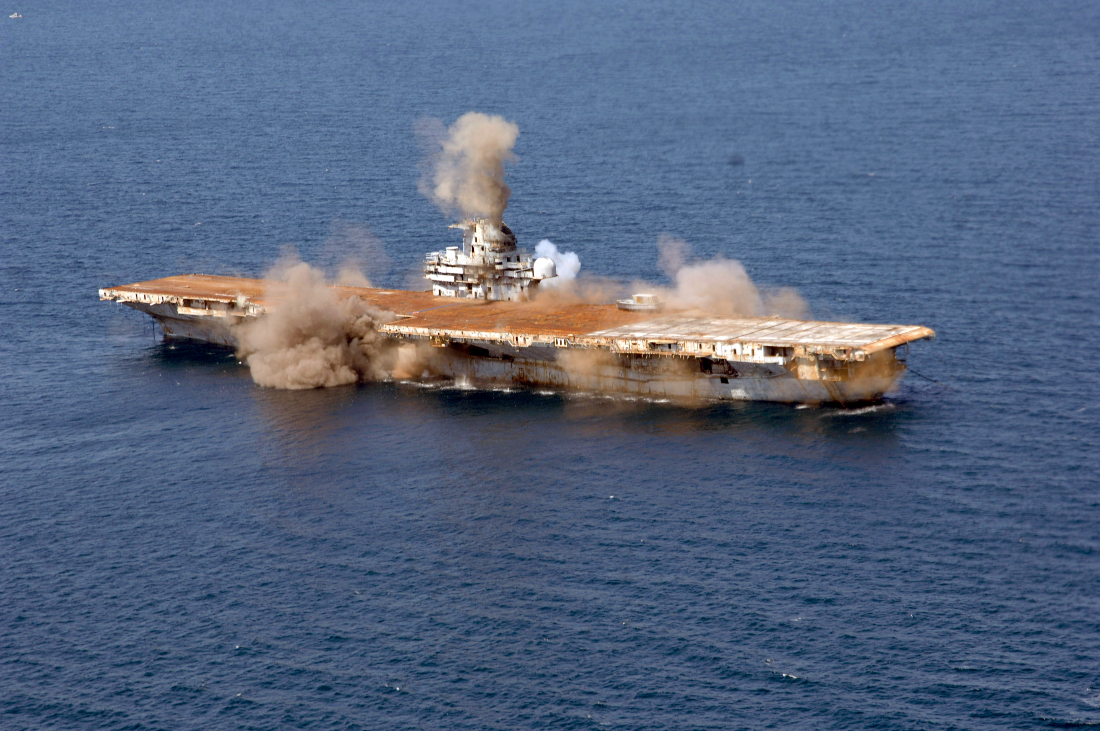 USS Oriskany being sunk.