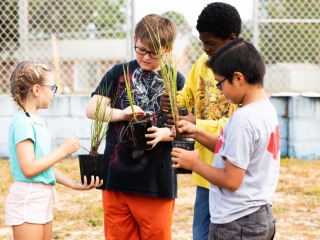 Grassesin Classes students potting plants to grow at their school (1) (1)