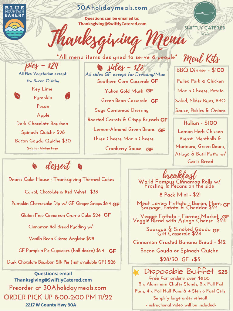 Thanksgiving Day Meal Pre-Order - 30A